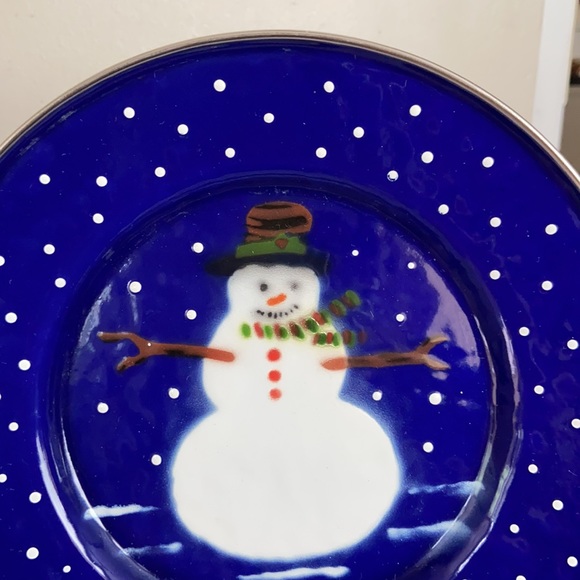 Set Of 2 Vintage 1997 Snowman The Golden Rabbit II Enamelware Plates - Picture 5 of 14